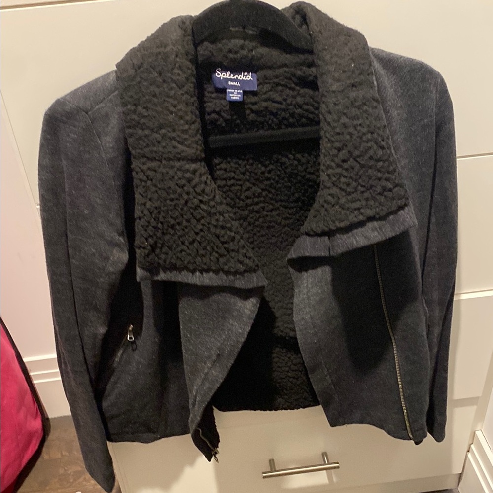 Splendid Women's Charcoal Jacket with cozy black collar